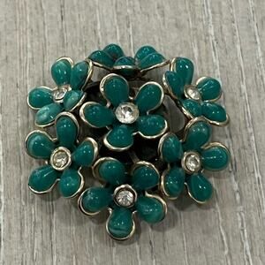 Vintage Coro Green Lucite Layered Flowers & Rhinestone Costume Jewelry Brooch